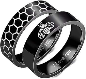 His Hers Bee and Honeycomb Couples Rings I Love You Romantic Anniversary Promise Wedding Band 6mm Stainless Steel Lovers Ring Size 5-13