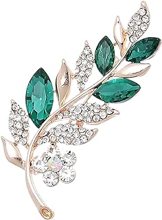 Vintage Pin Clasp Green Enamel Pearl Leaves Brooch - Elegant Fashion Jewelry Accessory for Women and Girls