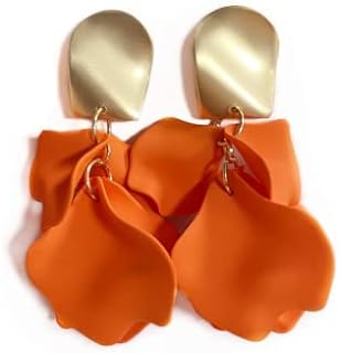 Women's Orange Dangle Earrings with French Wire Back - Alloy and Acrylic Rose Petal Design by Tenghong2021