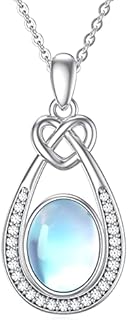 Elegantly Designed Celtic Love Knot Necklace with Oval Synthetic Moonstone Pendant in Sterling Silver Chain