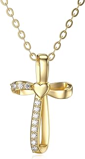 14k Real Gold Cross Necklace for Women Girls,Yellow Gold Cross Pendant Necklace Faith Jewelry Gifts for Birthday Christmas 16+2 inch