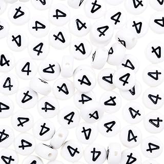 Yiizzxin High-Quality Acrylic Bracelet Beads, 200pcs White Number 4 Design, Ideal for DIY Jewelry Making - Necklaces and Key Chains - Round Flat Shaped