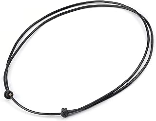 POTESSA Premium Black Leather Cord Choker Necklace Double Knotted Adjustable Natural Cowrie Shell Necklace for Women Men