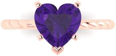 2 ct Heart Cut Natural Amethyst 14k White Gold Solitaire Wedding Engagement Bridal Promise Ring