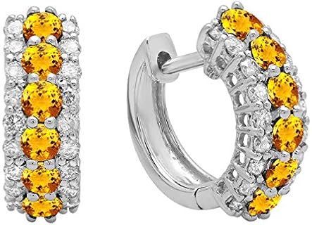 Dazzlingrock Collection 10K Round Gemstone & White Diamond Ladies Huggies Hoop Earrings, White Gold