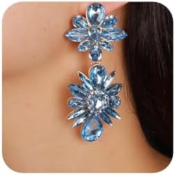 YERTTER Vintage Colorful Crystal Drop Dangle Earrings Flower Chic Rhinestone Earrings Long Ear Stud for Wedding Women Brides