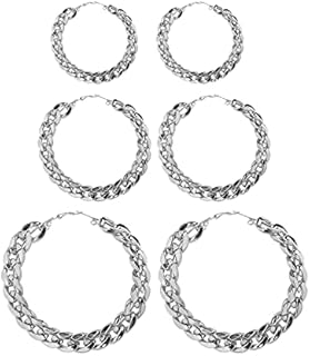 3 Pairs 60mm-80mm Large Gold Hoop Earrings Set Big Punk Circle Round Link Chain Shaped Earrings for Women Girls Chunky Jewelry