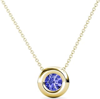 Round Tanzanite 1/2 ct Donut Bezel Set Women Solitaire Pendant Necklace. Included 16 Inches Chain 14K Gold