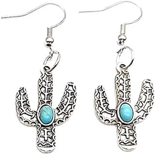 Chic Cactus Designed Earrings with Turquoise Accents - Lightweight Studs for Fashion Forward Women - Ethnic Meets Western Design