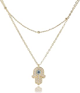 DS Layered Evil Eye Pendant Necklace,18k Gold Plated Necklaces for Women Girls Minimalist Dainty Personalized Choker Lucky Jewelry Gift for Wife Girlfriend Mom daughter