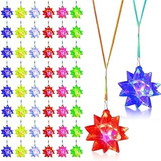 Flashing Crystal Star Necklaces, LED Toy Jewelry with Light up Pendant, Glow Necklaces Bulk Light up Party Favors, Glow in the Dark Necklaces for Adults Halloween Princess Goodie Bags Filler