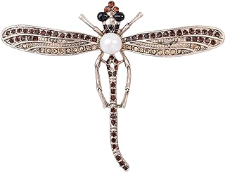 Vintage Dragonfly Brooch with Pearl Brown Enamel Crystal Rhinestone Costume Jewelry Brooch