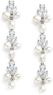 Sophisticated Mariell Freshwater Pearl Dangle Wedding Earrings with Cubic Zirconia Crystals, Push Back, for Brides and Prom-goers, 2.5" Drop Design