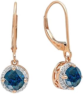 Dazzlingrock Collection 14K 5 MM Each Round Gemstone & Diamond Ladies Halo Style Dangling Drop Earrings, Rose Gold