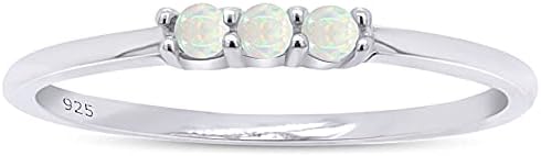 AFFY Three Stone Ring, 1.5MM Round Cut Created Opal Dainty Stackable Engagement Ring In 14k Gold Plated 925 Sterling Silver Jewelry For Her