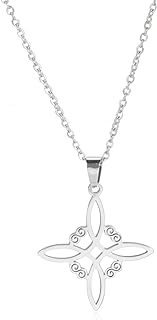kkjoy Witches Knot Necklace Stainless Steel Pagan Wiccan Symbol Pendant Magic Knot 4-Pointed Celtic Knot Witchcraft Necklace for Women Girls
