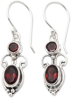 NOVICA Artisan Handcrafted Garnet Dangle Earrings | .925 Sterling Silver Garnet Dangle Earrings | Birthstone Dangle Earring | Crown Dangle Earring | Handmade Dangle Earring | Indonesia Themed