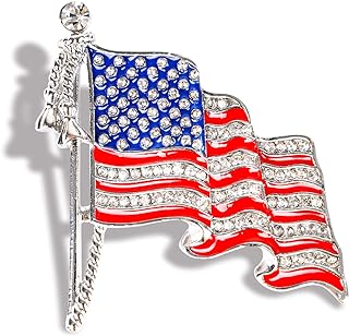 Pin-Clasp USA Flag Rhinestone Brooch by JOFONY - Alloy Steel with Vibrant Artificial Diamonds, Perfect for Adults and Children, Ideal for Coats or Shirts in Wave Shape Design
