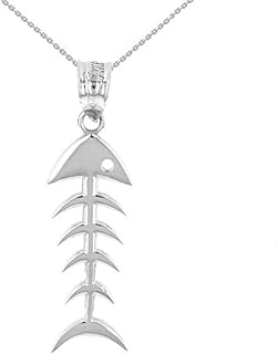 925 Sterling Silver Fishbone Fish Bones Skeleton Pendant Necklace