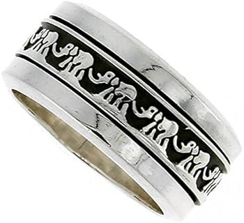 10mm Sterling Silver Mens Spinner Ring Good Luck Elephant Chain Pattern Handmade 3/8 inch wide