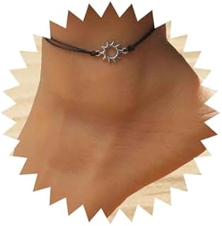 Bohemian Sun Anklet Black Woven Rope Ankle Bracelet Silver Sunshine Chain Anklet Adjustable Wax Anklets Summer Beach Foot Chain Jewelry for Women and Girls Gifts