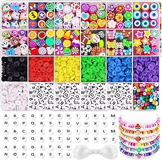 DIYCICO Polymer Clay Fruit Bracelet Beads in Colorful Mix, Pre-strung for DIY Women and Girls Decor, With Keychain and Letter Beads Designs