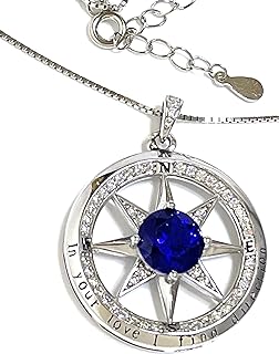 Elegant 3.5ct Blue Sapphire Diamond Compass Pendant Necklace with Adjustable Cable Chain for Women, 18kt White Gold Solid Sterling Silver, Handcrafted Bridal/Engagement Jewelry Gift