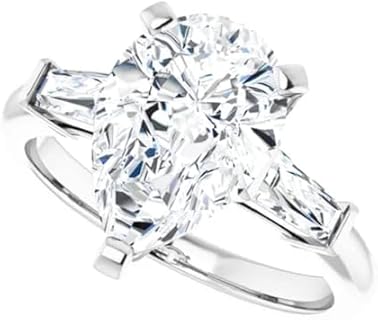 Elegant 3ct Pear Cut Colorless Moissanite Engagement Ring in Sterling Silver for Women, Artisanal Three Stone Design, Perfect for Proposals and Anniversaries, Sizes 4-11 Available