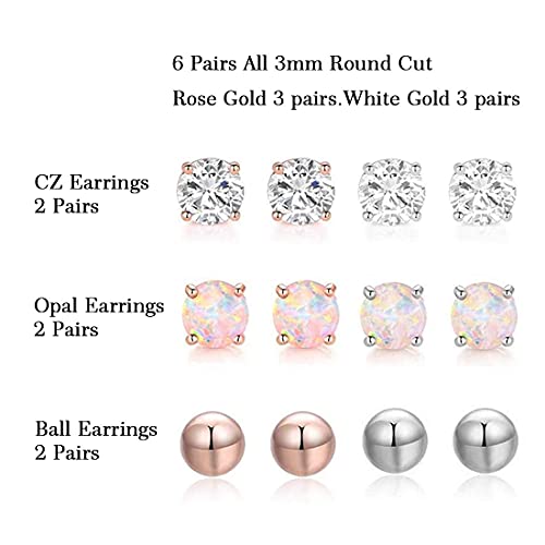 6 Pairs Stud Earrings Set,Hypoallergenic Opal Earrings Gold Plated Stud Earrings for Women