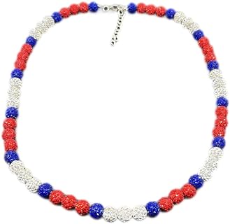 Hip Hop Baseball Lovers Gifts Blue White and Red Beaded Choker Necklace for Women Men Sparkly Rhinestone Bead Necklace