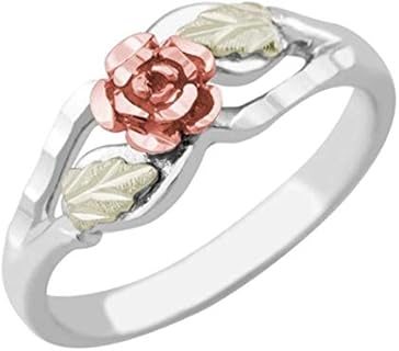 Blooms Rose Flower Diamond-Cut Ring, Sterling Silver, 12k Green and Rose Black Hills Gold