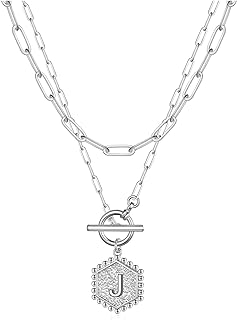 IEFWELL Dainty Silver Necklace for Women, Silver Plated Paperclip Chain Necklace for Women Dainty Silver Necklace Initial J Necklace Silver Necklaces Silver Layering Necklaces for Women