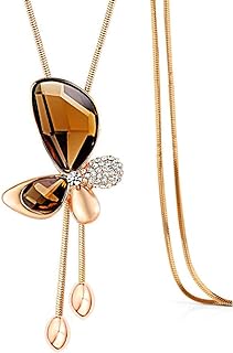 Long Cable Chain Butterfly Bead Necklace with Lobster Clasp and Synthetic Crystals for Women, Elegant Pendant Design