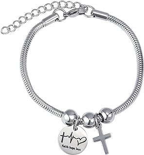 Hevont Stainless-Steel Cross Charm Bracelet with Religious Bible Verse Design & Lobster Claw Clasp, Christian Faith Prayer Jewelry for Women