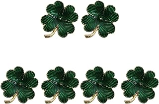 6 Pieces Shamrock Gold Plated Four Leaf Brooch Clover Retro Lapel Pin St. Patricks Day Accessory (Green) Party Favors