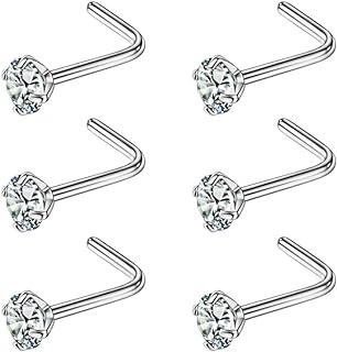 FANSING Womens 316L Surgical Steel Nose Studs L Shaped Nose Rings for Nostril Piercing with Cubic Zirconia End