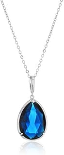 Women's Crystalline Azuria Simulated Sapphire Cubic Zirconia Teardrop Pendant Necklace with Rolo Chain and Lobster Clasp - Gold-Plated Base, 18 Inch