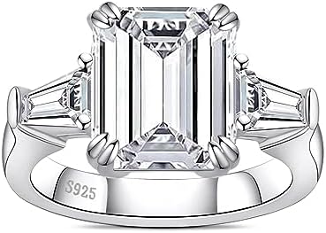 5.8cttw/12.6cttw/14.5cttw Cubic Zirconia Engagement Ring,Emerald Cut/Crushed Ice Heart/Cushion Cut 5A Grade CZ 3-Stone Simulated Diamond White Gold Plated 925 Sterling Silver Anniversary Wedding Ring,Jewelry Box Packed