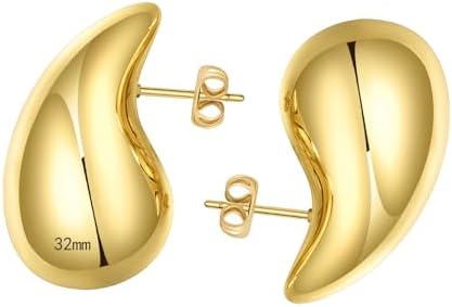 Ascona 18/25/32/47mm Chunky Gold Hoop Earrings for Women | Lightweight Tear Drop Earrings | Gold Drop Earrings for Women