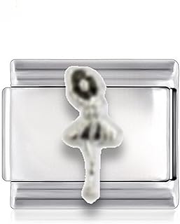 2CUTECHARMZ Stainless Steel Enamel Ballerina Charm Bracelet, Compatible with 9mm Italian Charm Bracelets