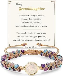 Braided Chain Strand Bracelet with Jasper Heart Accent for Women, Stainless Steel - Perfect Gift for Mom, Daughter, Granddaughter, Sister or Girlfriend