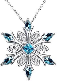 Women's 925 Sterling Silver Blue Crystals Snowflake Pendant Fashion Necklace Collarbone Chain
