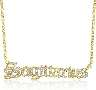 Crystal Zodiac Necklace for Women 18K Gold Plated 12 Constellation Pendant Silver Stainless Steel Jewelry Letter Astrology Sign Charms Personalized Gift for Mother and Daughter
