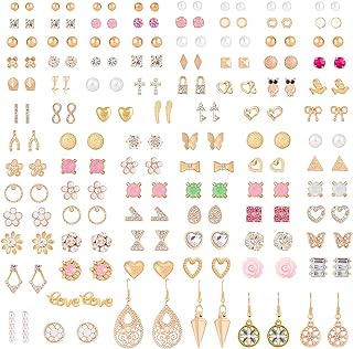 90 Pairs Earrings for Women Studs Set Assorted Earrings Stud Earrings Set Bow Ball Faux Pearl Earrings Set Simple Earring Set