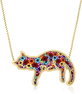 Gold Plated 925 Sterling Silver Sleeping Cat Necklace Pet Lover Pendant for Women Handmade Polymer Clay Handcrafted Animal Jewelry, 16.5" Gold Filled Chain