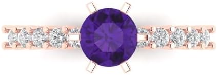 1.05 ct Round Cut Natural Amethyst Engagement Ring in 14K Rose Gold with Sparkling Accents for Her - Elegant Bridal Promise Design