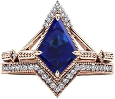 3 CT Kite Shaped Blue Sapphire Engagement Ring Set For Women Kite Cut Vintage Blue Sapphire Bridal Wedding Rings Set Unique Promise Ring Set