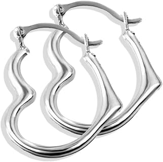 14K White Gold Clasp Claddagh Hoop Earrings for Women and Girls, Sideways Heart Design, 20mm Diameter