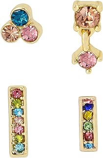 Push Back Glass Stone Mismatched Stud Earrings - Durable Metal Cluster Design - Unique Mix and Match Set for Fashionistas