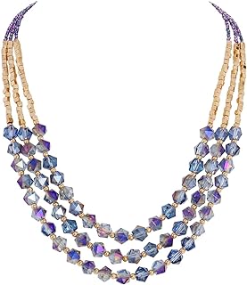 Bocar Necklace for Women, 3 Layer Beaded Necklace Crystal Beads Strand Fashion Jewelry, Party Gifts for Her